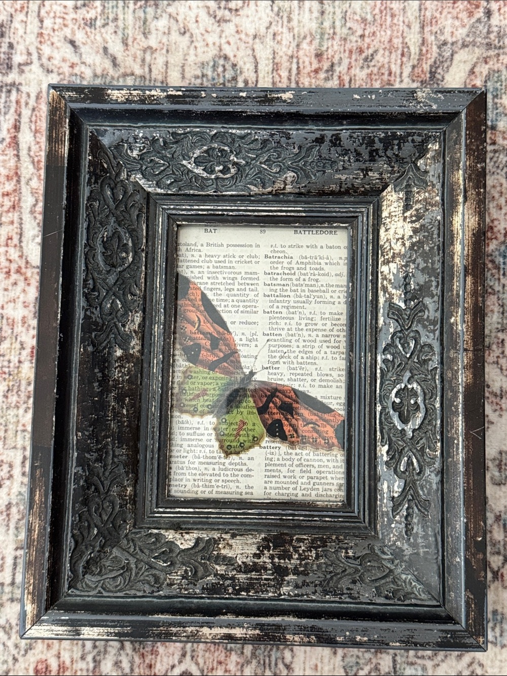 Framed Vintage Dictionary Art: Butterfly Specimen